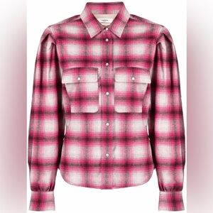 Women's Pink and Gray Plaid Button-Down Shirt